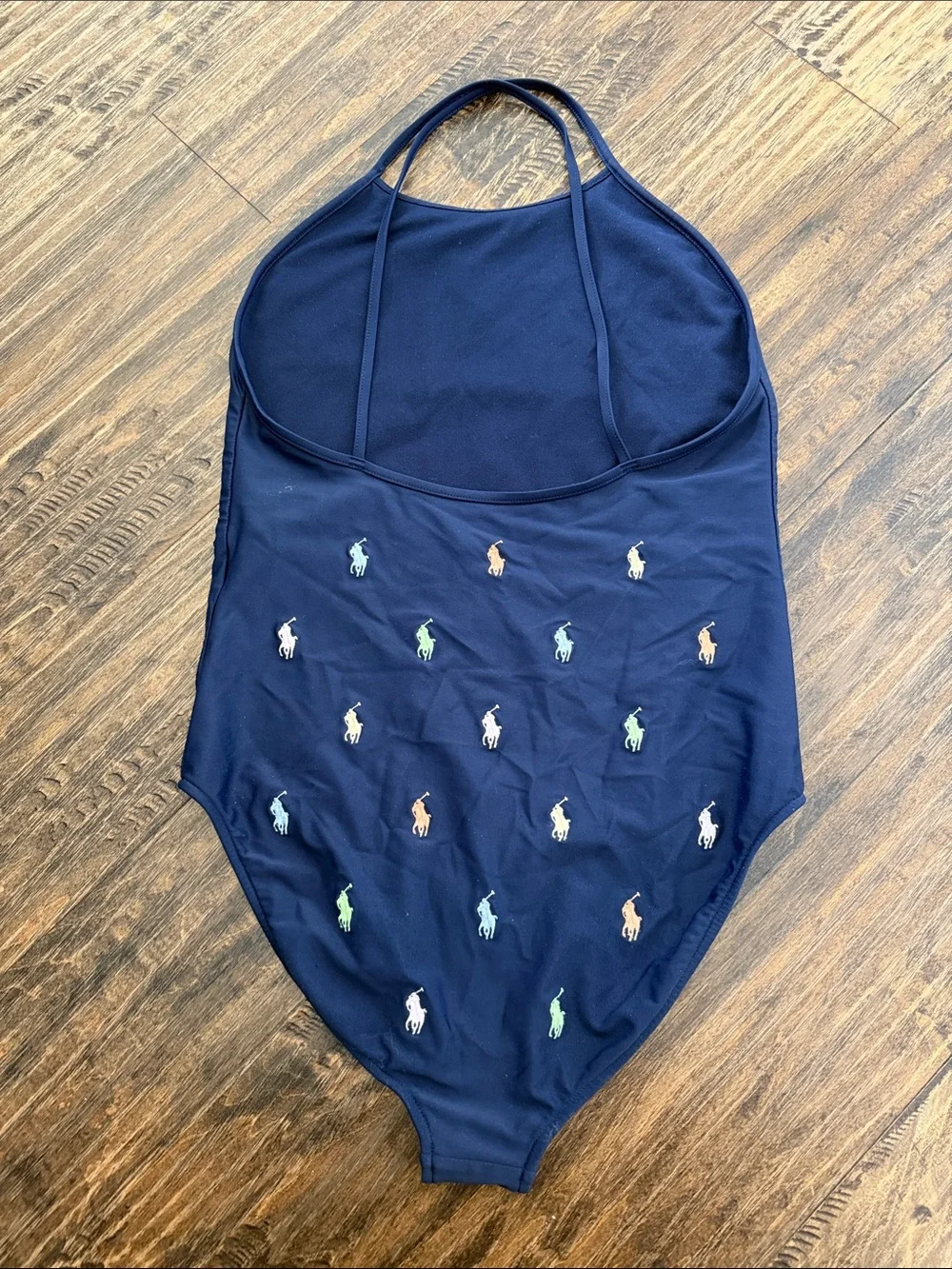 Ralph Lauren Navy One-Piece Swimsuit with Multicolor Pony Logos Size 16 Girls